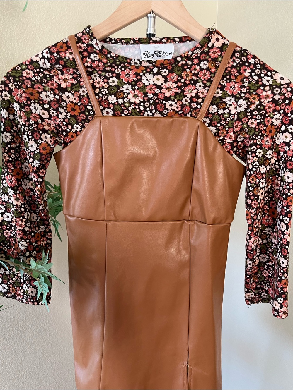 Rare Editions Girls Faux Leather Jumper Dress Set Size 7